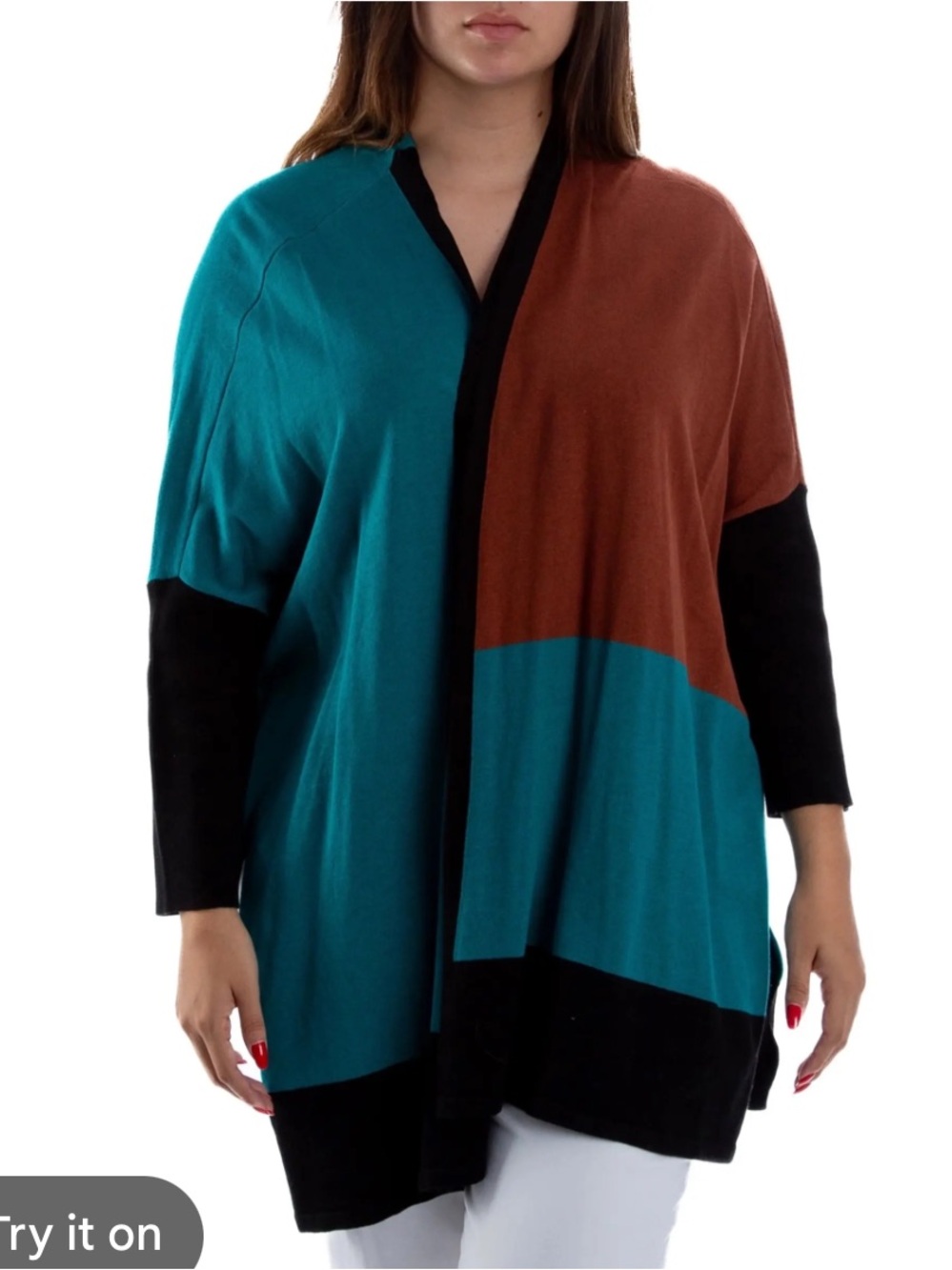 Chico's Teal & brown button open front cardigan cotton poly blend size L/XL